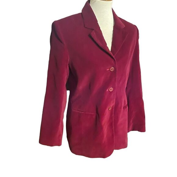 Jessica Holbrook Vintage Women 90s Collared Button Down Red Velvet Blazer Size 6 - Picture 6 of 8